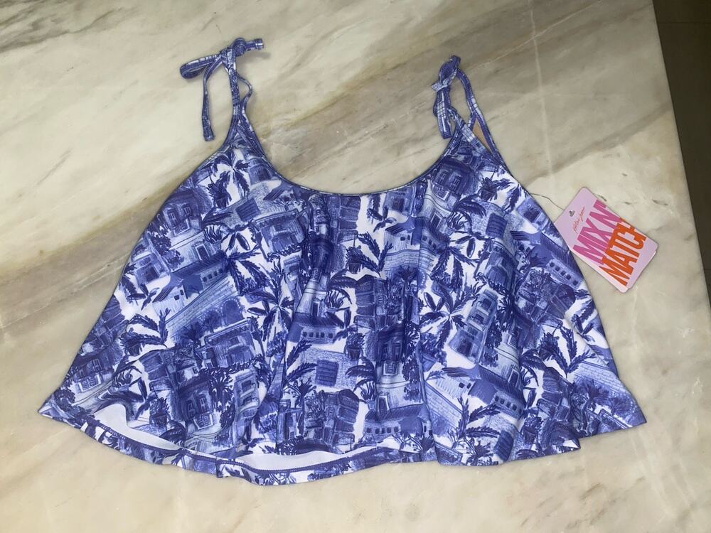 new kortni jeane in the tropics flowy tankini mix match sz M toile blue white